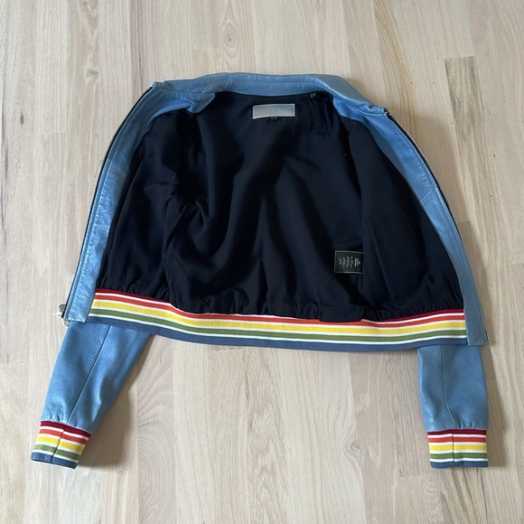 *RARE NWOT Hand Crafted The Mighty Company Blue Ribbed Leather Bomber Jacket XS